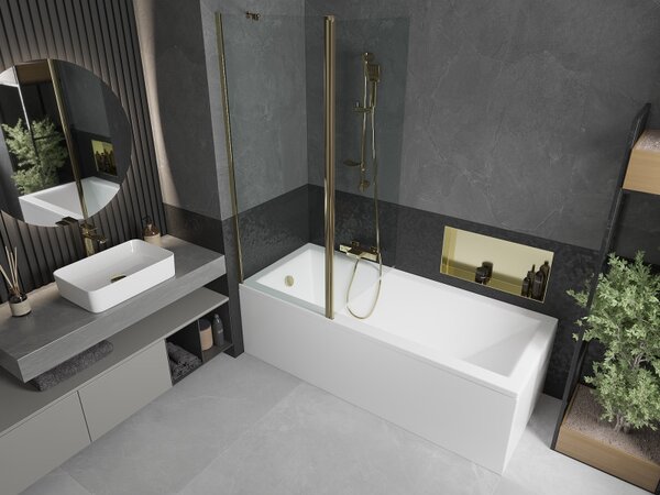 Mexen Flip, paravan de baie 1 aripă 140 x 150 cm, aripă rotativă, sticlă transparentă de 6 mm, profil auriu, 894-140-101-50-00