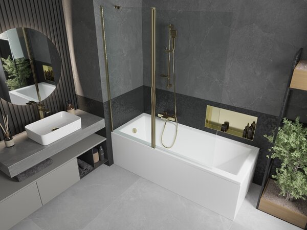 Mexen Flip, paravan de baie 1 aripă 140 x 150 cm, aripă rotativă, sticlă transparentă de 6 mm, profil auriu, 894-140-101-50-00