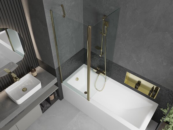Mexen Flip, paravan de baie 1 aripă 140 x 150 cm, aripă rotativă, sticlă transparentă de 6 mm, profil auriu, 894-140-101-50-00