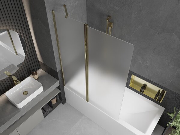 Mexen Flip, paravan de baie 1 aripă 120 x 150 cm, aripă rotativă, sticlă mată 6 mm, profil auriu, 894-120-101-50-30