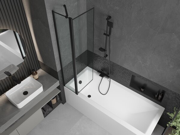 Mexen Flip, paravan de baie cu 1 aripă 80 x 150 cm, model sticlă transparentă-negru de 6 mm, profil negru, 894-080-101-70-70