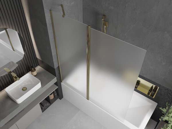 Mexen Flip, paravan de baie 1 aripă 140 x 150 cm, aripă rotativă, sticlă mată 6 mm, profil auriu, 894-140-101-50-30
