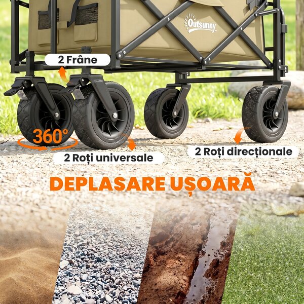 Outsunny Cărucior de Exterior Pliabil, Rezistent pentru Camping, cu Ușă în Spate Deschidere și Maner Telescopic | Aosom Romania