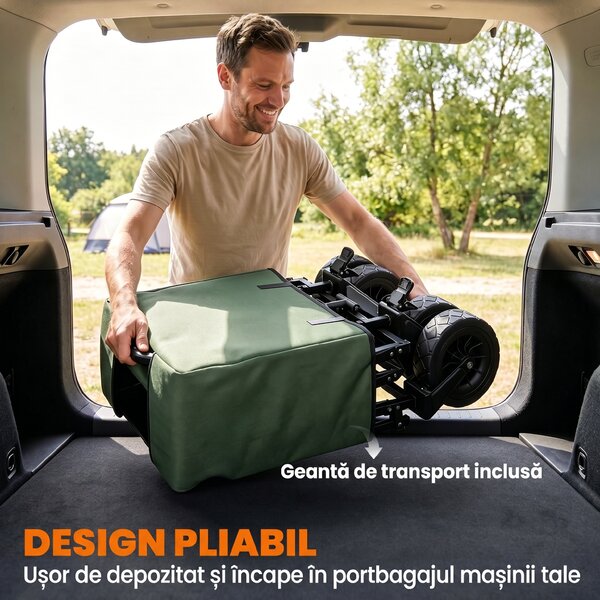 Outsunny Cărucior de Exterior Pliabil, Rezistent pentru Camping, cu Ușă în Spate Deschidere și Maner Telescopic | Aosom Romania
