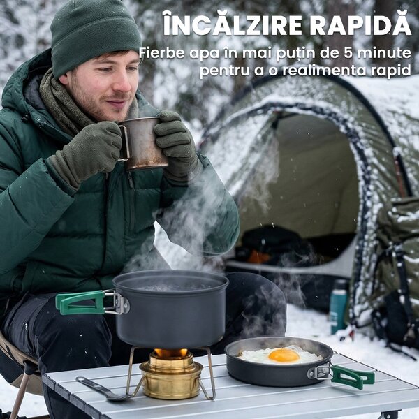 Set Vase Camping Outsunny, Kit 8 Piese Ultraușor, Mânere Anti-Arsură, Gri | Aosom Romania