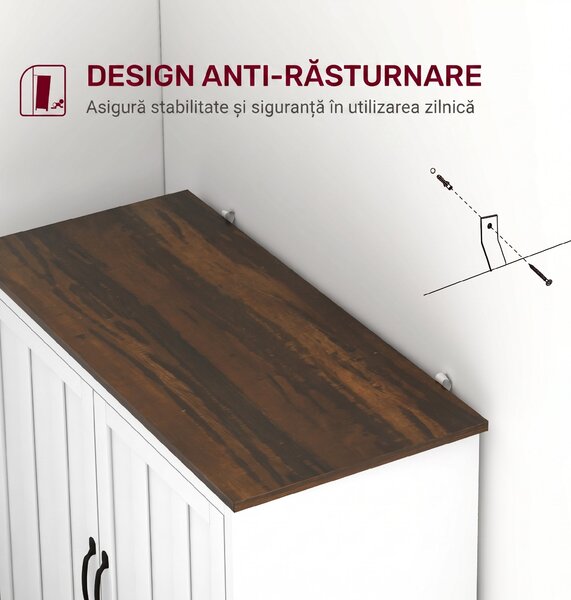 HOMCOM Bufet Modern pentru Bucătărie, Mobilier cu 2 Uși și Raft Reglabil din Lemn, 80x39,7x80 cm, Alb | Aosom Romania
