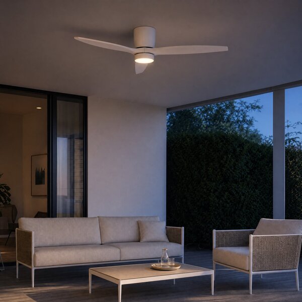 Ventilator de tavan cu LED Sorin, alb, CCT, IP44, 3 pale - Lucande Lucande, Sorin, Alb, Studiu / Birou, Metal, Modern