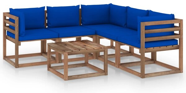 Set mobilier de grădină perne albastre, 6 piese lemn pin tratat