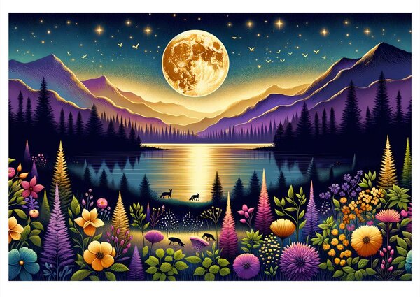 Tablou peisaj romantic cu lună plină