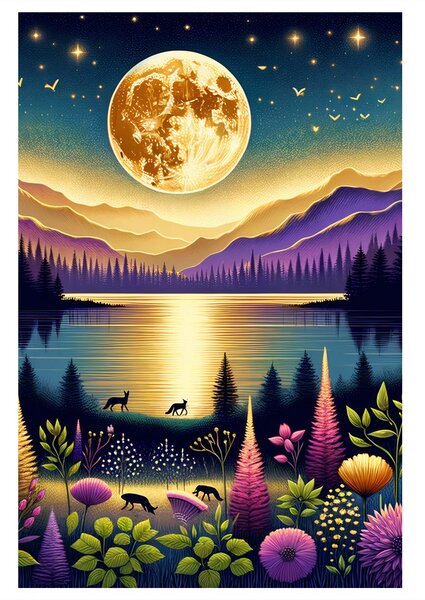 Tablou peisaj nocturn magic cu lună