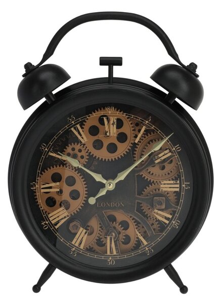 Ceas decorativ stil vintage – mecanism vizibil, cifre romane aurii, design cu roți dințate