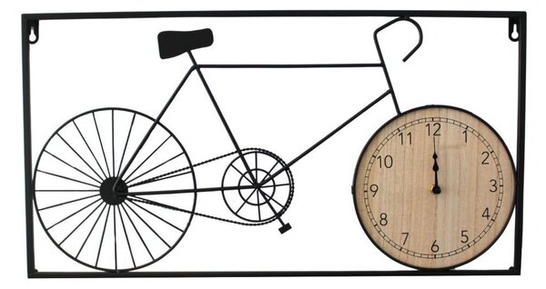 Ceas de perete decorativ cu design bicicletă – metal și MDF, 60x32 cm