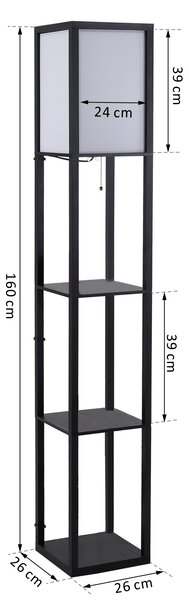 HOMCOM Lampă de podea cu rafturi pentru cărți, Design Modern, 3 Nivele, Cablu Metalic, 26x26x160cm, Negru-Alb | Aosom Romania