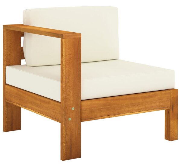 Canapea de mijloc cu 1 cotieră, alb crem, lemn masiv de acacia