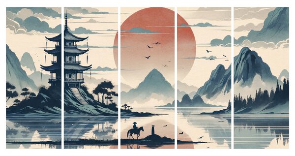 Tablou 5-piese seară liniștită în Japonia