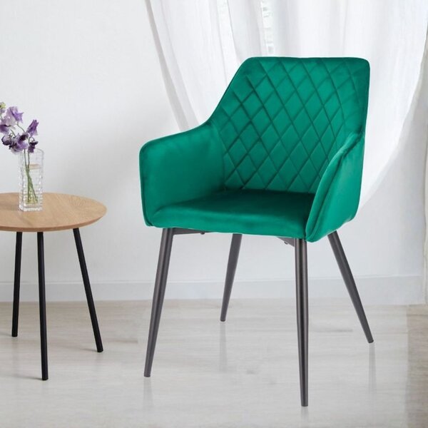 Scaun tapițat din catifea verde, APIS, cu picioare metalice – design modern, confortabil, brand Jumi