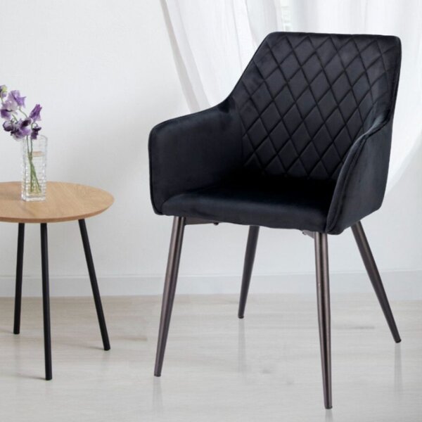Scaun tapițat din velur negru APIS cu picioare metalice – design modern, confortabil, brand Jumi