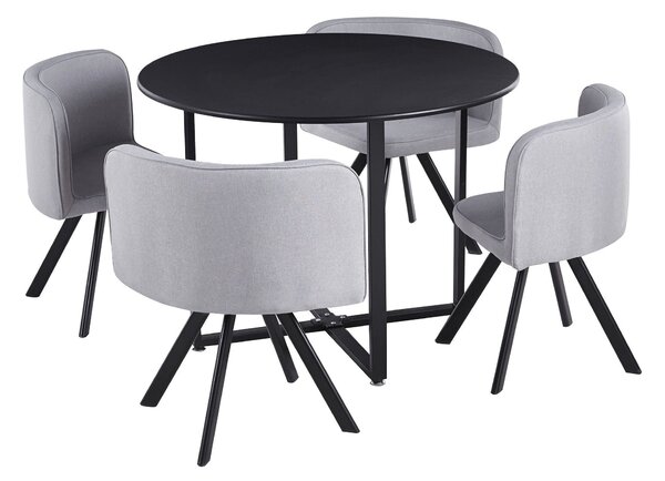 Set masa cu 4 scaune BEVAN NEW, stofa clasica/metal, gri deschis/negru