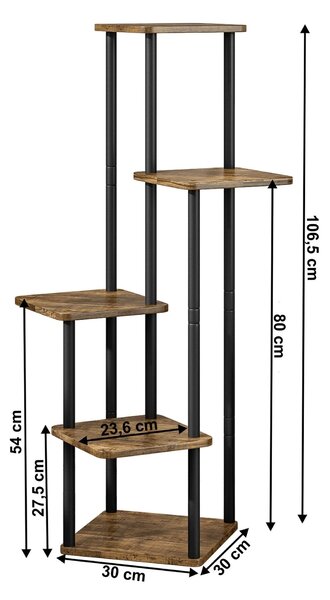 Suport de flori ADITE, negru/lemn rustic, metal/lemn, 30x30x106.5 cm