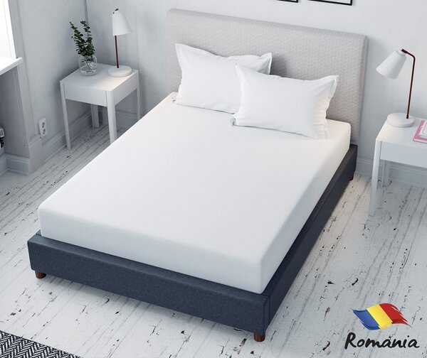 Cearceaf de pat alb cu elastic Evostar bumbac100% ranforce /90x200 cm dimensiune standard