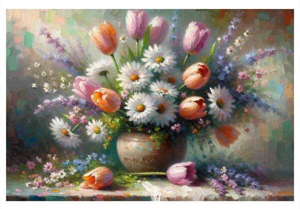 Tablou buchet de lalele și margarete