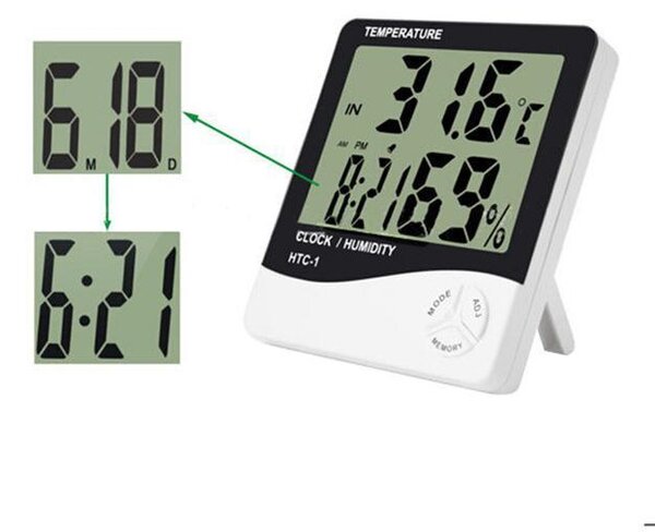 Termohigrometru digital 3 in 1 cu ceas, alarma, calendar - senzor de umiditate