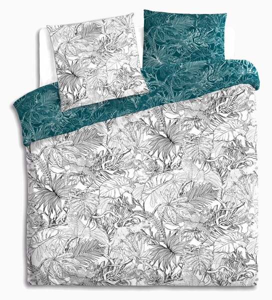 Set de lenjerie de pat din bumbac față-verso într-un model frumos cu plante, dimensiune 240 cm x 220 cm