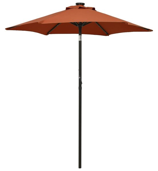 Umbrelă de soare cu lumini LED, cărămiziu, 200x211cm, aluminiu