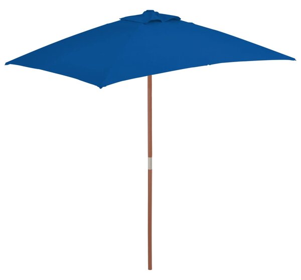 Umbrelă de soare de exterior, stâlp lemn, albastru, 150x200 cm