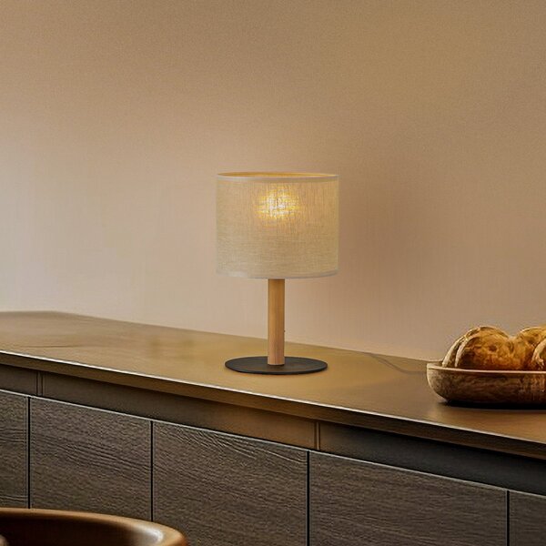 TK Lighting Lampa de masă Deva Nature, textil, lemn, Bej, Camera de zi / sufragerie, Lemn, Scandinavă
