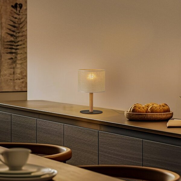 TK Lighting Lampa de masă Deva Nature, textil, lemn, Bej, Camera de zi / sufragerie, Lemn, Scandinavă