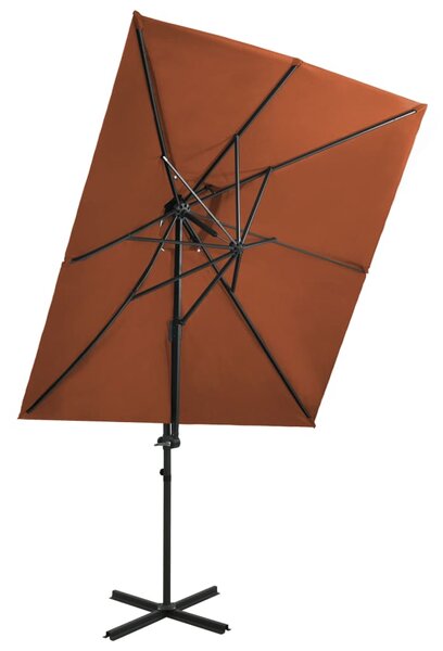 Umbrelă suspendată cu înveliș dublu, cărămiziu, 250x250 cm