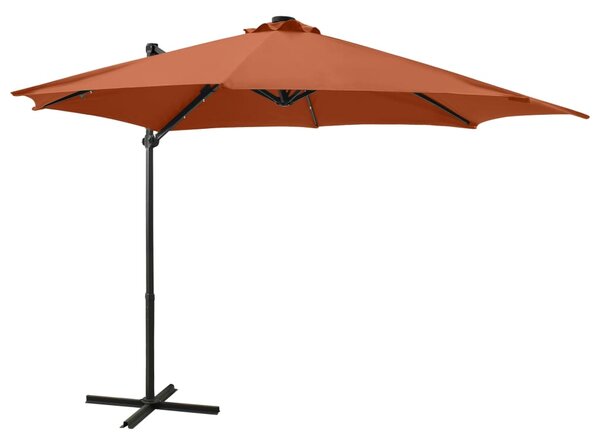 Umbrelă suspendată cu stâlp și LED-uri, cărămiziu, 300 cm