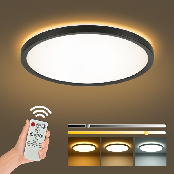 Brilagi - Corp de iluminat LED reglabil ULTRA SLIM, 18W, 230V, diametru 30 cm, negru + telecomandă