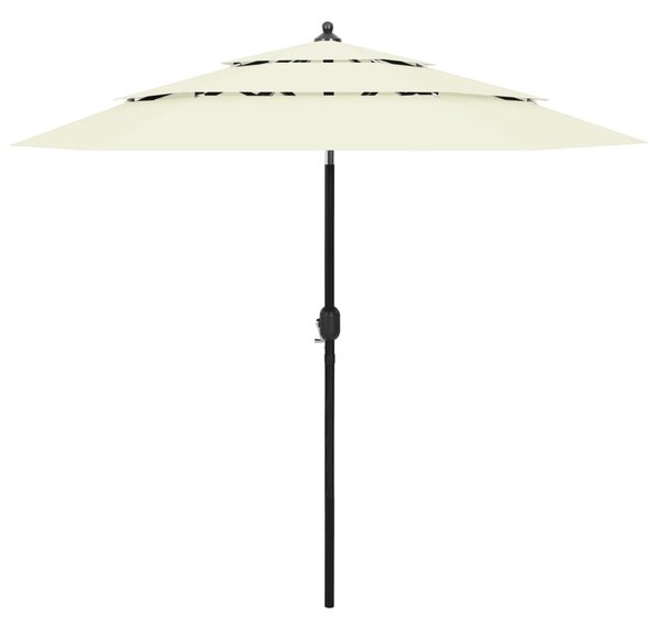 Umbrelă de soare 3 niveluri, stâlp de aluminiu, nisipiu, 2,5 m