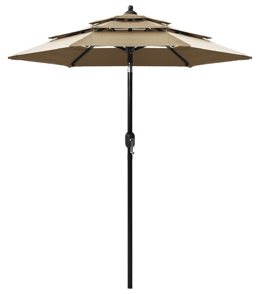 Umbrelă de soare 3 niveluri, stâlp aluminiu, gri taupe, 2 m