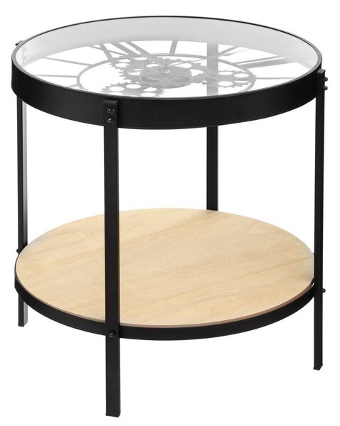 Masuta de cafea cu ceas si raft MECA, Ø 49 cm, metal