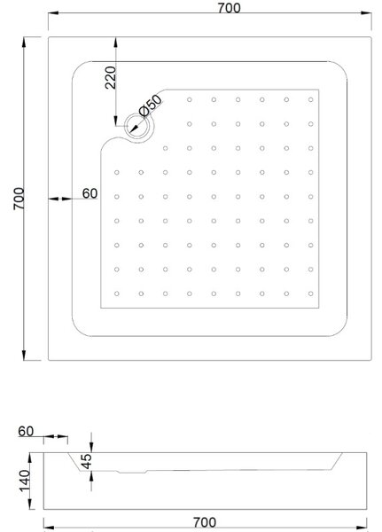 Mexen Rio, duș pătrat cu ușă glisantă 70(uşă) x 70(uşă) x 190 cm, sticlă gri 6mm, profil auriu + cadă de duș albă RIO, 860-070-070-50-40-4510