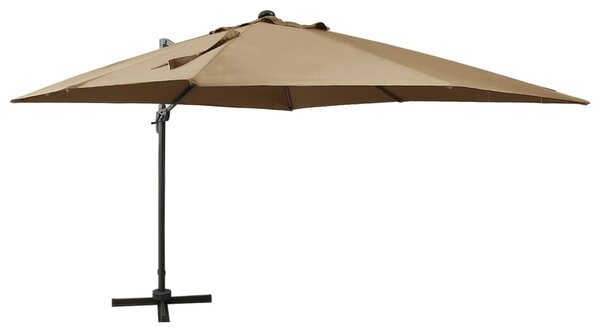 Umbrelă suspendată cu stâlp și LED-uri, gri taupe, 300 cm
