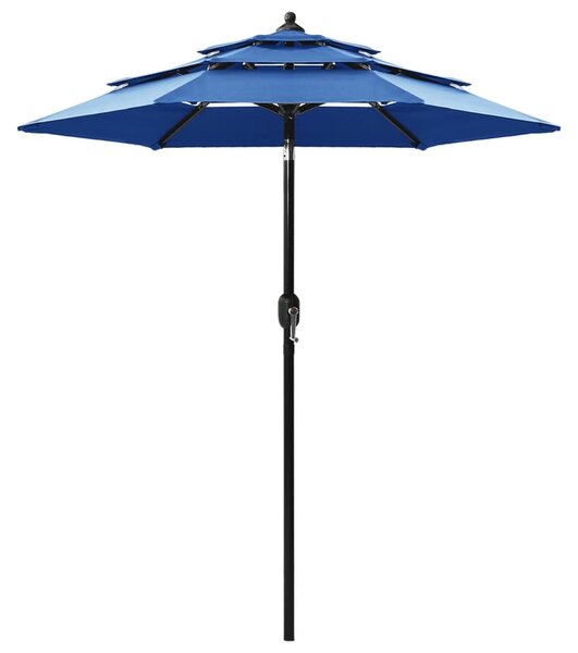 Umbrelă de soare 3 niveluri, stâlp de aluminiu, azuriu, 2 m