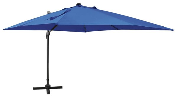 Umbrelă suspendată cu stâlp și LED-uri, albastru azuriu, 300 cm