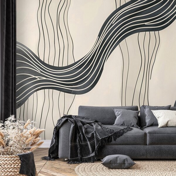 Tapet valuri abstracte alb-negru