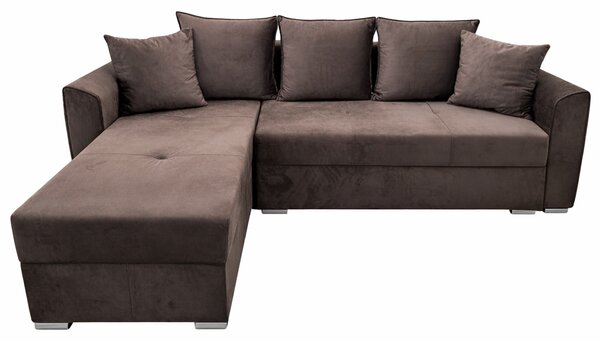 Coltar Lori, 4 locuri, cu 2 lazi de depozitare, catifea, 260x95x80 cm, culoare maro Stânga, catifea, Maro