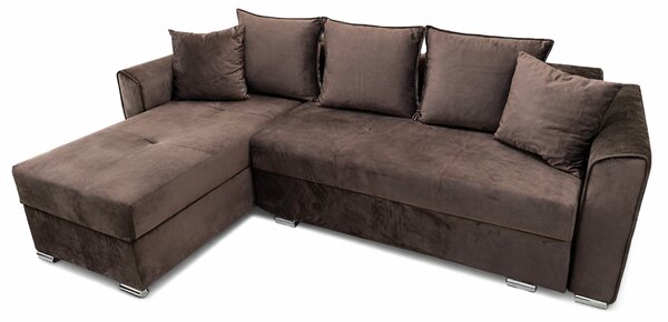 Coltar Lori, 4 locuri, cu 2 lazi de depozitare, catifea, 260x95x80 cm, culoare maro Stânga, catifea, Maro