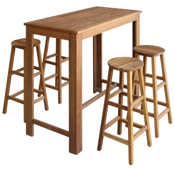 Set masă și scaune de bar, 5 piese, lemn masiv de acacia