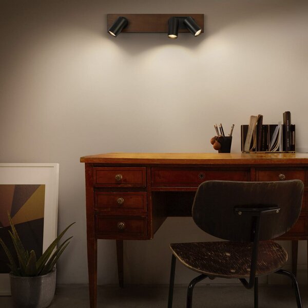 OSRAM Spot de tavan MERCURY negru 3 spoturi GU10-LED 927 dimabil, reglabil, Lemn, Camera de zi / sufragerie, Metal, Modern