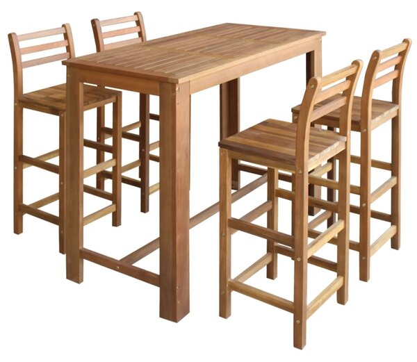 Set masă și scaune de bar 5 piese, lemn masiv de acacia