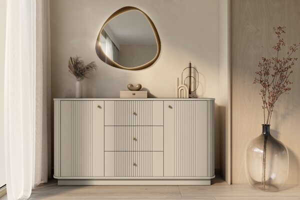 Comodă cu sertare pe soclu Vesper 160 cm - cașmir / mânere aurii