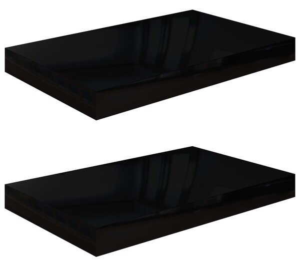 Rafturi de perete, 2 buc., negru extralucios, 40x23x3,8 cm, MDF