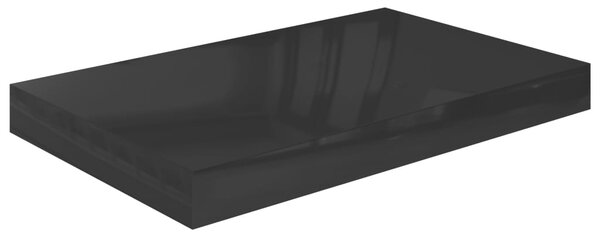 Raft de perete suspendat, negru extralucios, 40x23x3,8 cm, MDF